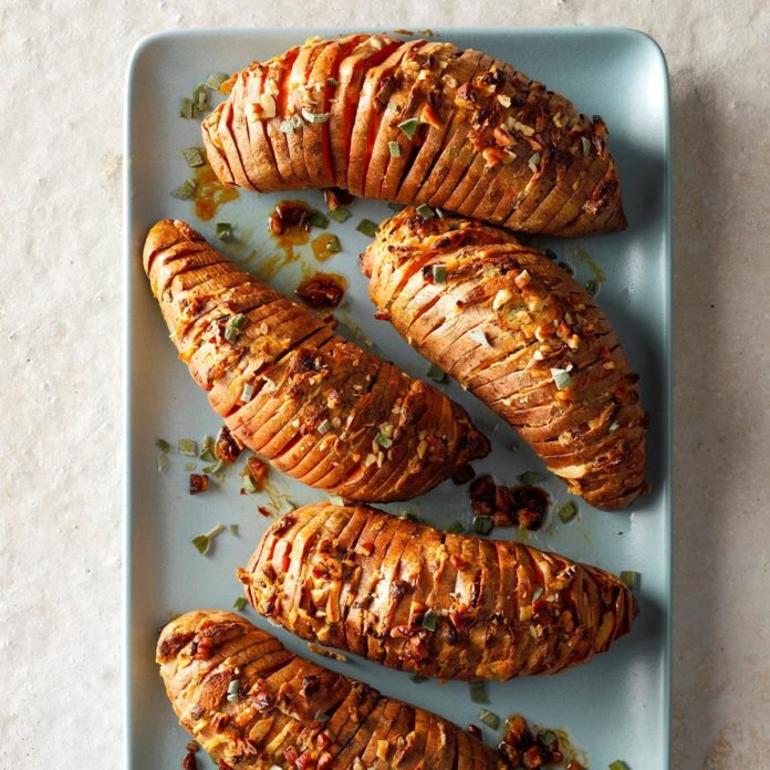 Hasselback Sweet Potatoes with Lavender and Sage