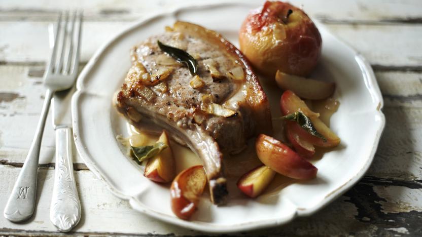 Pork Chops with Apples, Lavender and Juniper Berries